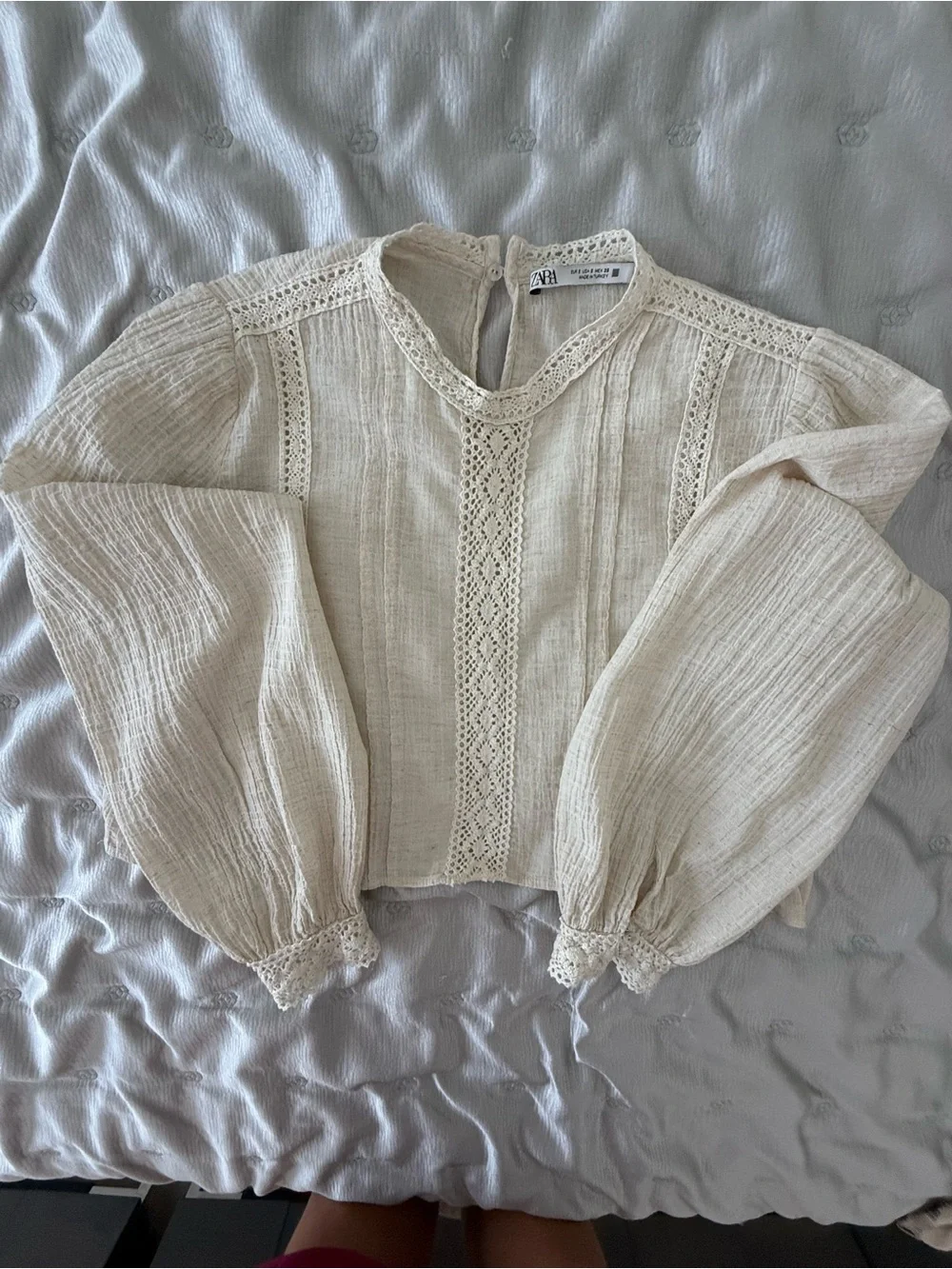 ZARA Beige Crochet-Trim Peasant Blouse